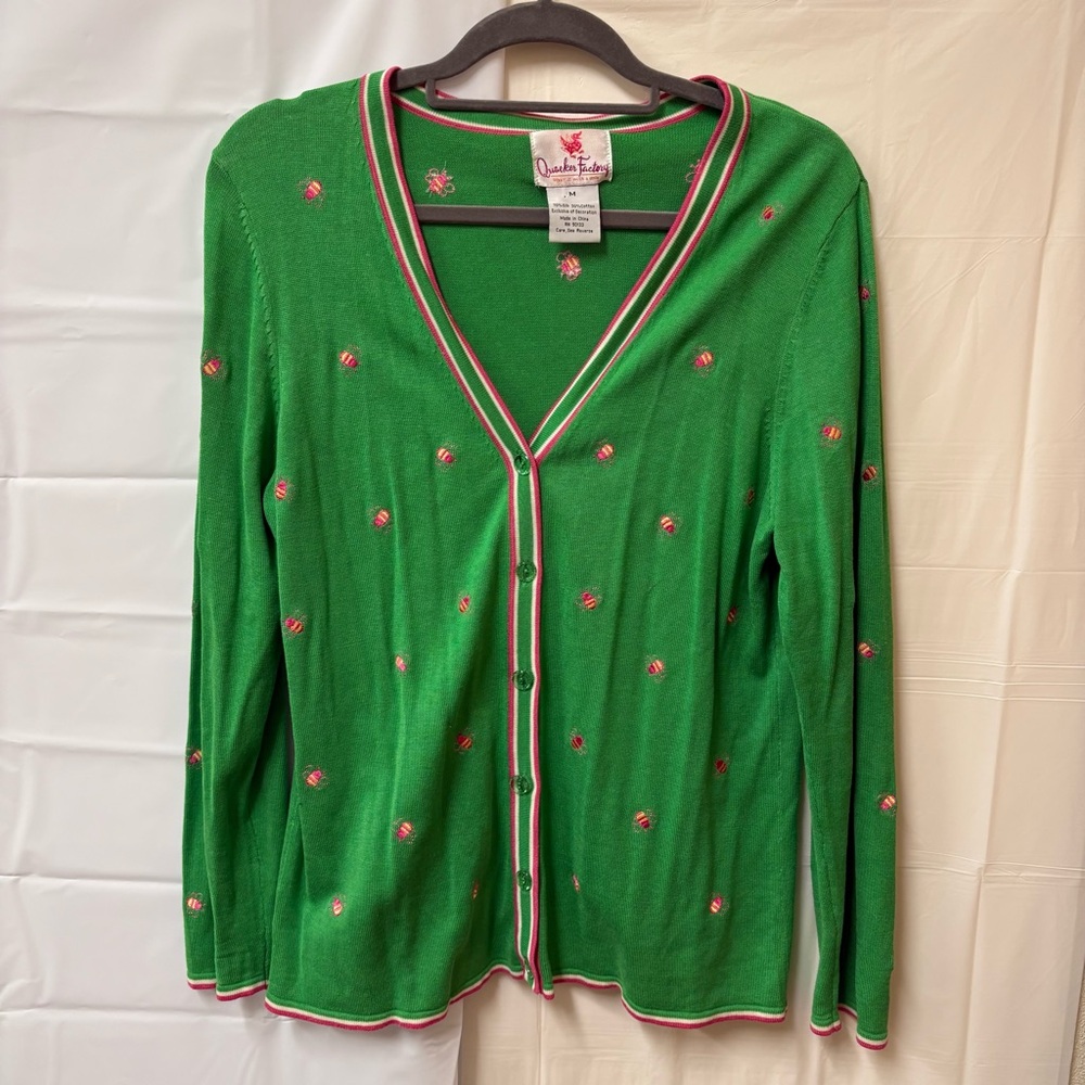 Quirky Bee Print 90s Librarian Teacher Chic Quacker Factory Cardigan Sz M